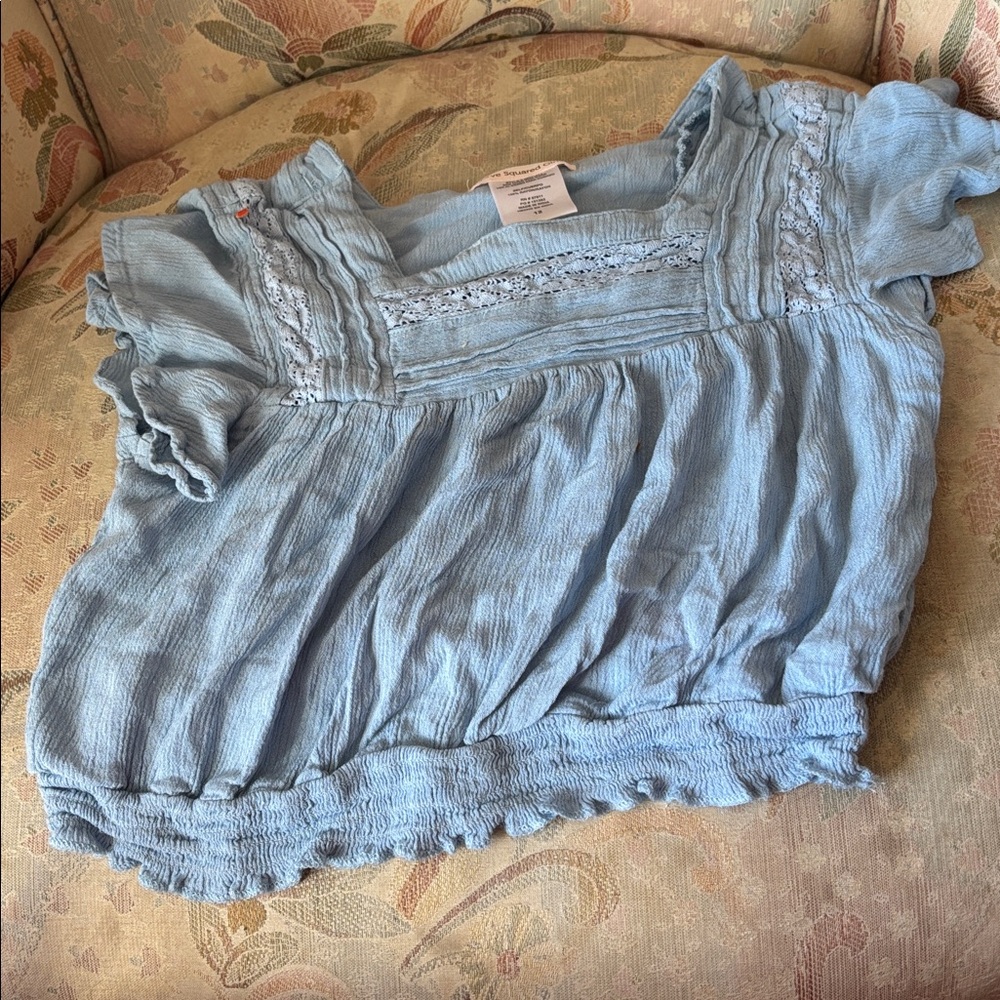 FINAL MARKDOWN Love Squared Sky Blue Lace Trim girls Blouse 12